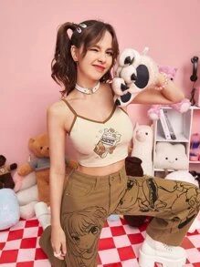 ROMWE Kawaii Cami ringer con estampado de galleta de dibujos animados - Albaricoque - Ver 1