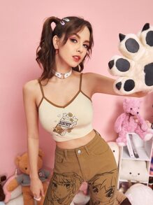 ROMWE Kawaii Cami ringer con estampado de galleta de dibujos animados - Albaricoque - Ver 3