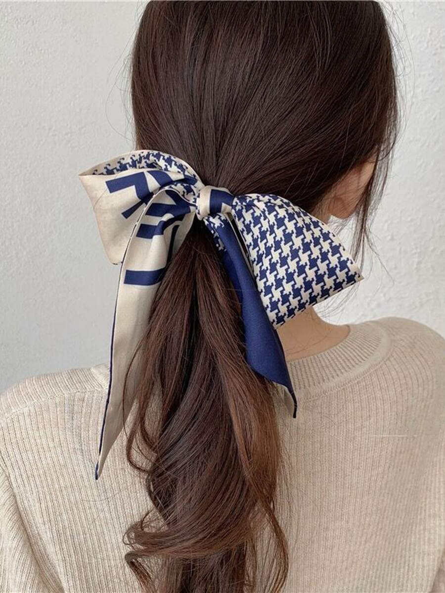 優雅字母圖案髮箍蝴蝶結 - 藍白色 - 查看 1