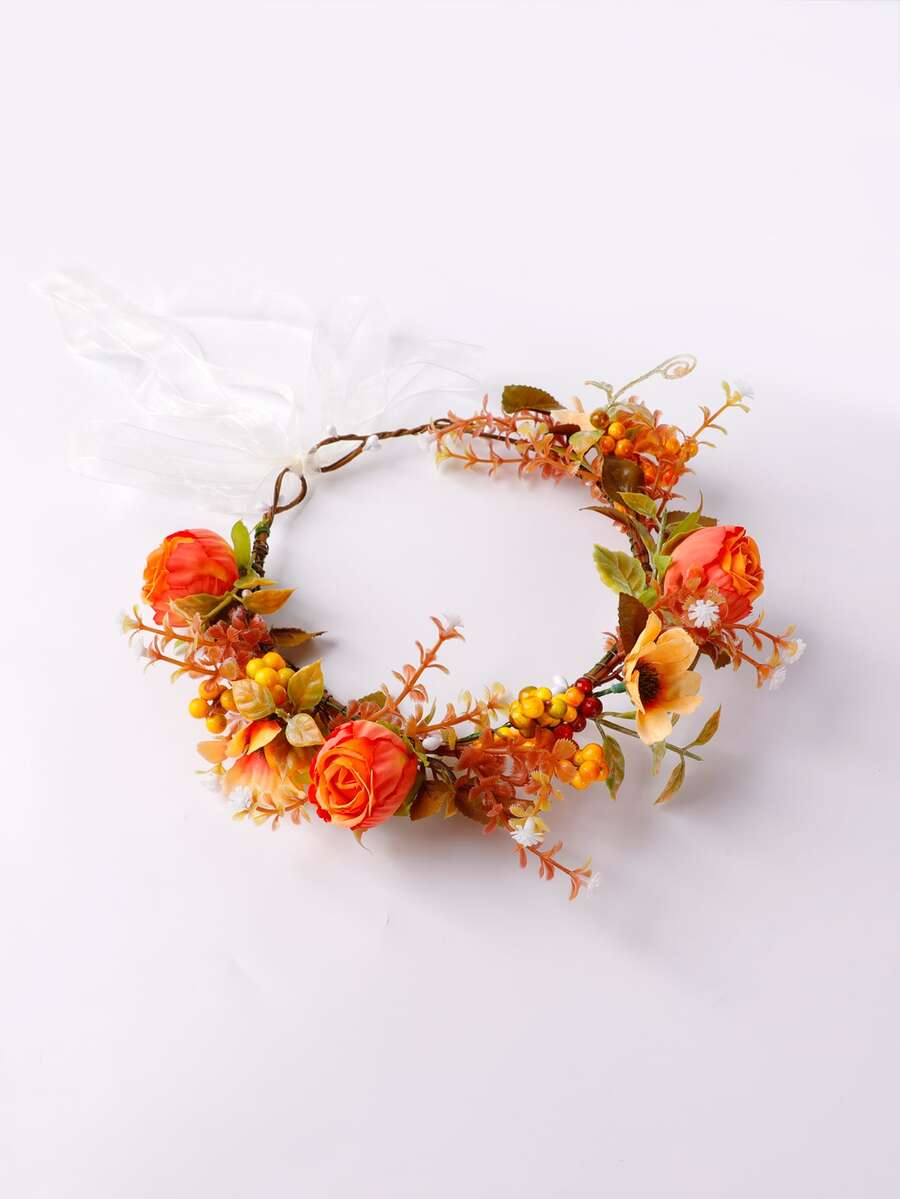 Banda de pelo con diseño de flor - Naranja Quemada - Ver 1