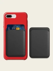 Stick-on PU Leather Card Holder Compatible With Iphone With Adhesive Backing - Black - View 1