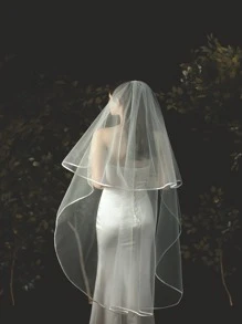 Piping Trim Bridal Veil Wedding Veil For Bride - White - View 2