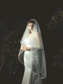 Piping Trim Bridal Veil Wedding Veil For Bride - White - View 3