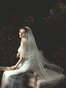 Piping Trim Bridal Veil Wedding Veil For Bride - White - View 4