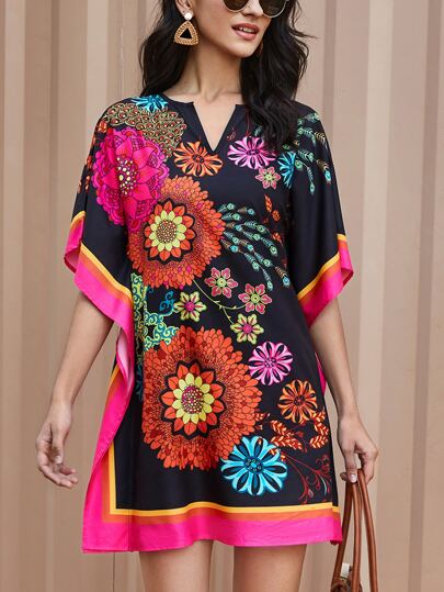 SHEIN マンダラ印刷 ノッチネック チュニックドレスの画像