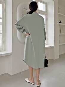 DAZY Thả vai Chi tiết xếp li Váy sơ mi - Màu xanh Bạc hà - Xem 2