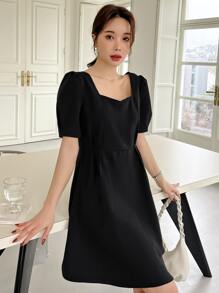 DAZY Đầm Nút Cắt ra màu trơn Thanh lịch - màu đen - Xem 5