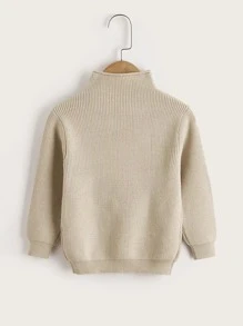 SHEIN Toddler Boys Ribbed Knit Mock Neck Jumper - Khaki - View 1