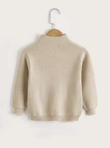 SHEIN Toddler Boys Ribbed Knit Mock Neck Jumper - Khaki - View 2
