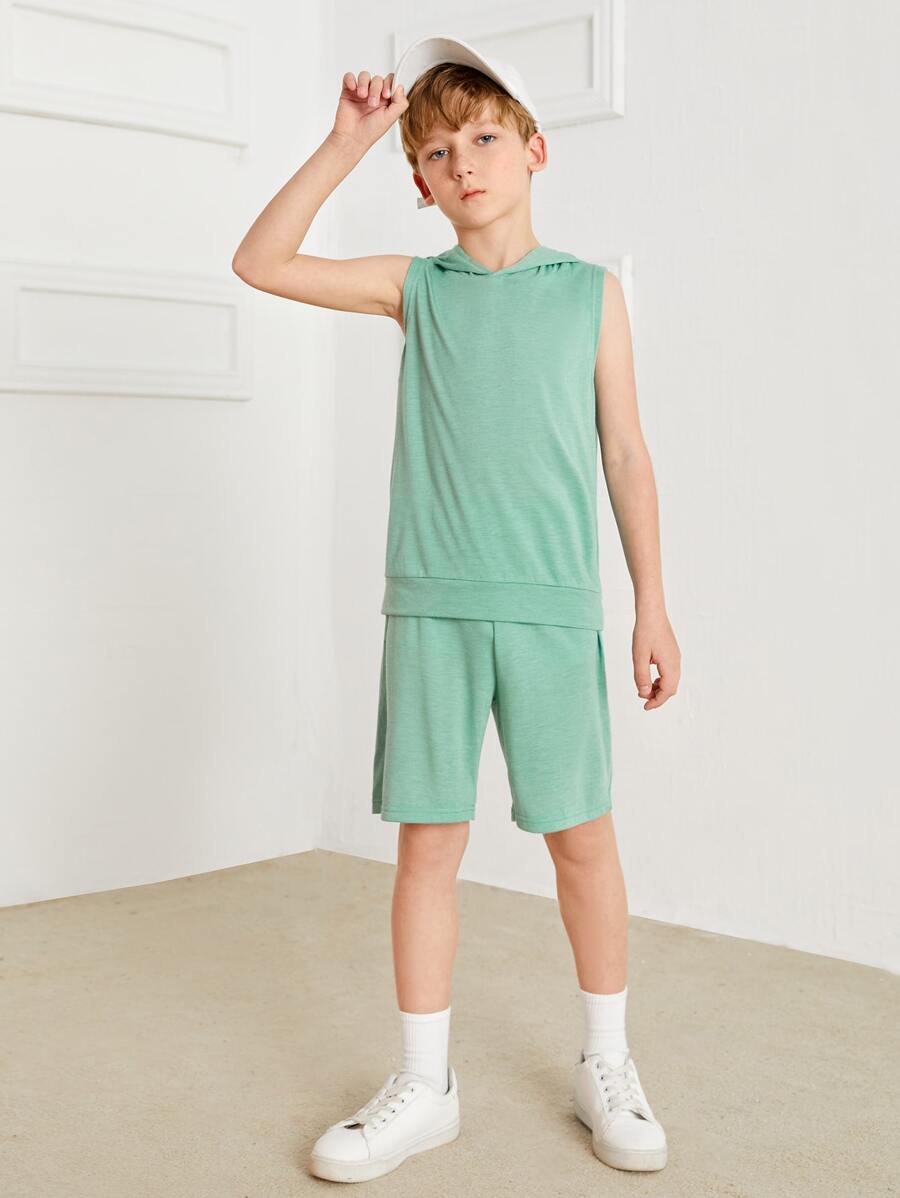 SHEIN Bộ hai mảnh Trai Túi màu trơn Giải trí - Màu xanh Bạc hà - Xem 1