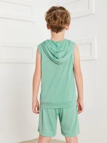 SHEIN Bộ hai mảnh Trai Túi màu trơn Giải trí - Màu xanh Bạc hà - Xem 2