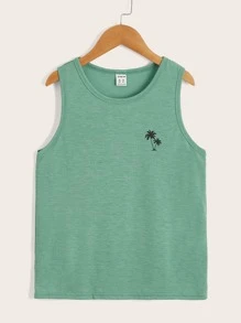 SHEIN Boys Palm Tree Print Tank Top - Mint Green - View 1