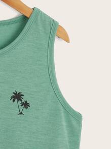 SHEIN Boys Palm Tree Print Tank Top - Mint Green - View 4
