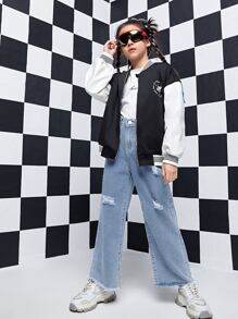 Jeans Rasgados Con Corte En Bruto Para Niñas Preadolescentes - Lavado ligero - Ver 4