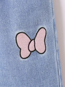 SHEIN Playful Pals Young Girl Bow Embroidery Straight Leg Jeans - Light Wash - View 6