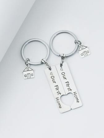 2pcs Stainless Steel Couple Keychain With Small House Charm, Engraved "Our First Home" Car Accessories Cute Goth Y2k Bag Accessories Lanyards With Id Holder Car Accessories Bag Charms