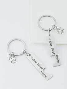2 件不锈钢情侣钥匙扣，带小房子吊饰，刻有“我们的第一个家”汽车配件可爱哥特 Y2k 包配件挂绳带身份证夹汽车配件包饰 - 銀色 - 查看 2