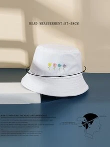 花卉刺繡漁夫帽 - 白色 - 查看 3
