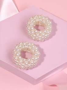 2入組女孩白色珠飾髮帶,適合日常生活或度假髮型