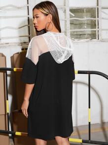 Muchica Đầm cắt Khối Màu Lá thư Giải trí - màu đen - Xem 2