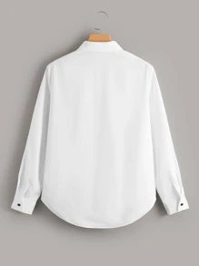 Seusyu Figure Graphic Knot Front Curved Hem Shirt - White - View 2