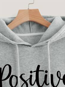 SHEIN EZwear Capucha térmica con estampado de letra de hombros caídos con cordón - Gris - Ver 3