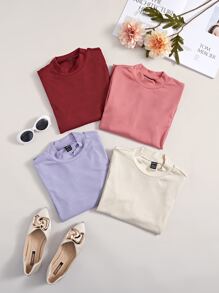 SHEIN Unity 4入組條紋針織小高領T恤 - 彩色 - 查看 5