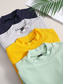 SHEIN Unity 4入組條紋針織小高領T恤 - 彩色 - 查看 7