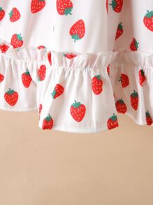 SHEIN Toddler Girls Strawberry Print Shirred Puff Sleeve Ruffle Hem Dress - White - View 4