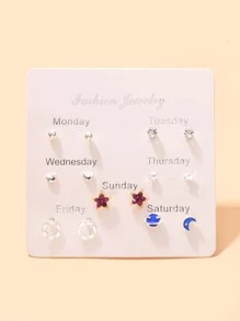 7 cặp rhinestone chi tiết đinh tán tai - Nhiều màu - Xem 1