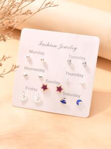 7 cặp rhinestone chi tiết đinh tán tai - Nhiều màu - Xem 2