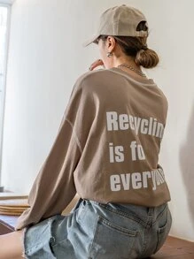 DAZY Slogan Graphic Drop Shoulder Topstitching Tee - Mocha Brown - View 7