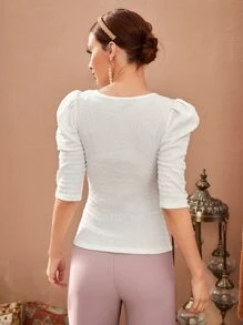 Modelyn Tricou cu mâneci bufante cu gât pătrat