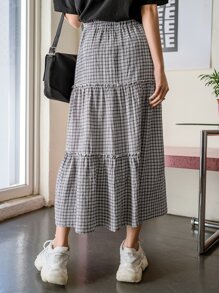DAZY 高腰格紋多層下擺半身裙 - 灰色 - 查看 2