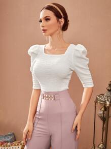 Modelyn Tricou cu mâneci bufante cu gât pătrat