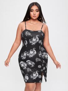 Đầm Plus Size Chia Thú vật Giải trí - màu đen - Xem 1