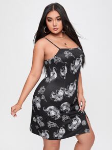 Đầm Plus Size Chia Thú vật Giải trí - màu đen - Xem 3