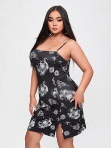 Đầm Plus Size Chia Thú vật Giải trí - màu đen - Xem 5