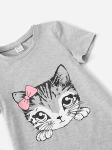 SHEIN 小女童2入組貓和標語圖案T恤連衣裙 - 彩色 - 查看 3