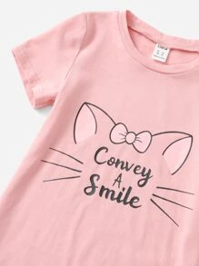 SHEIN 小女童2入組貓和標語圖案T恤連衣裙 - 彩色 - 查看 4