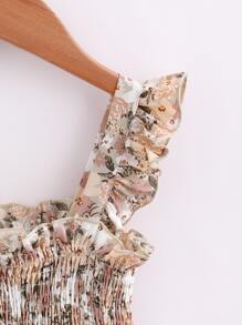 SHEIN Young Girl Allover Floral Print Shirred Ruffle Trim Dress - Multicolor - View 3