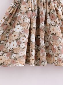 SHEIN Young Girl Allover Floral Print Shirred Ruffle Trim Dress - Multicolor - View 4