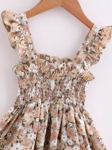SHEIN Young Girl Allover Floral Print Shirred Ruffle Trim Dress - Multicolor - View 5