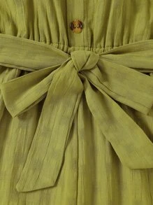 Niñitas Jumpsuit de tirantes con botón falso con cinturón - Verde Oliva - Ver 4