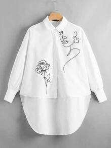 Mulvari 翻領花卉圖案和人像圖案襯衫 - 白色 - 查看 1