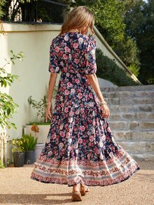 Floral Print Ruffle Hem Dress - Multicolor - View 2