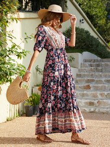 Floral Print Ruffle Hem Dress - Multicolor - View 3