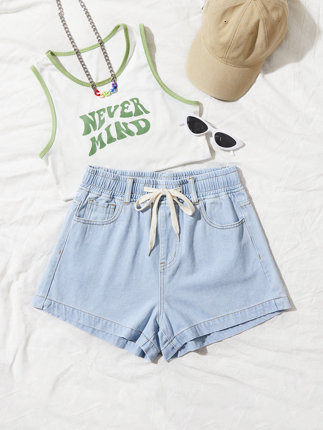 Drawstring Waist Denim Shorts SHEIN UK
