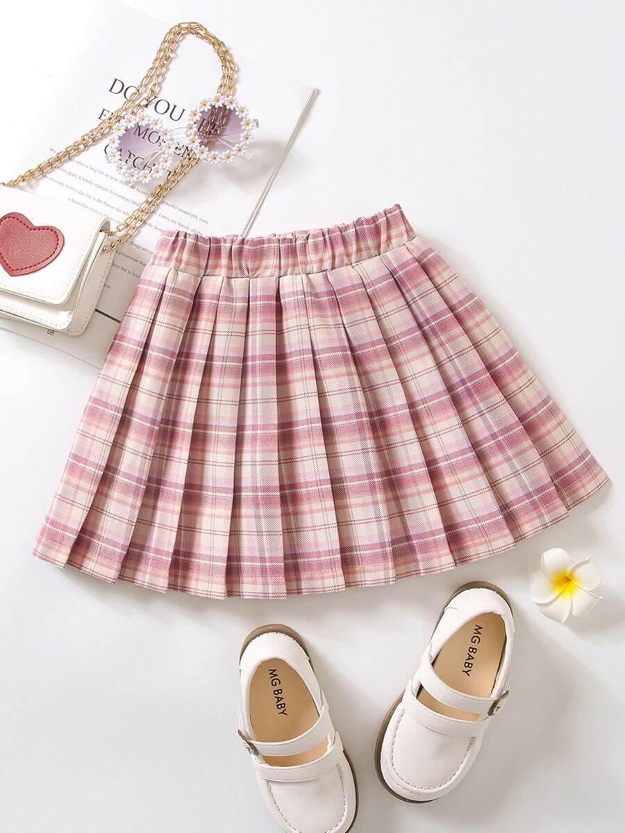 SHEIN Young Girl Tartan Print Pleated Skirt - Multicolor - View 1