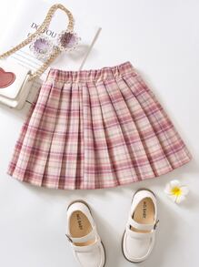 SHEIN Young Girl Tartan Print Pleated Skirt - Multicolor - View 2